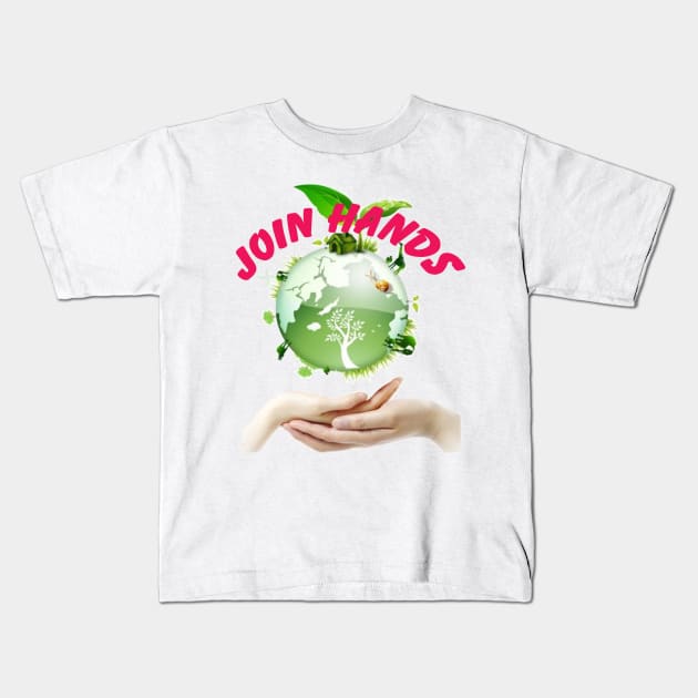 Join hands to protect the environment Kids T-Shirt by Paula Tomberlin